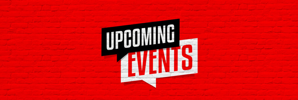 Upcoming events on red background